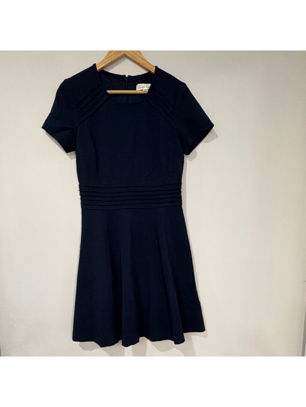 Harper Rose short-sleeve pintuck fit-and-flare dress in navy blue Women Size 19